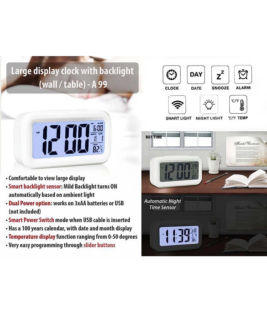 Cocodoes Digital Plastic Rectangular Table Clock - Pack of 1 view 2