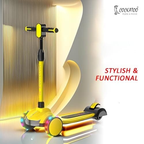 Cockatoo Glow Rider Led Kids Scooter, Scooter for Kids 4 Years and Above with LED Light Wheel, Adjustable Height, 48 mm Wheel Size, Max User Weight 75 Kg-Yellow view 2