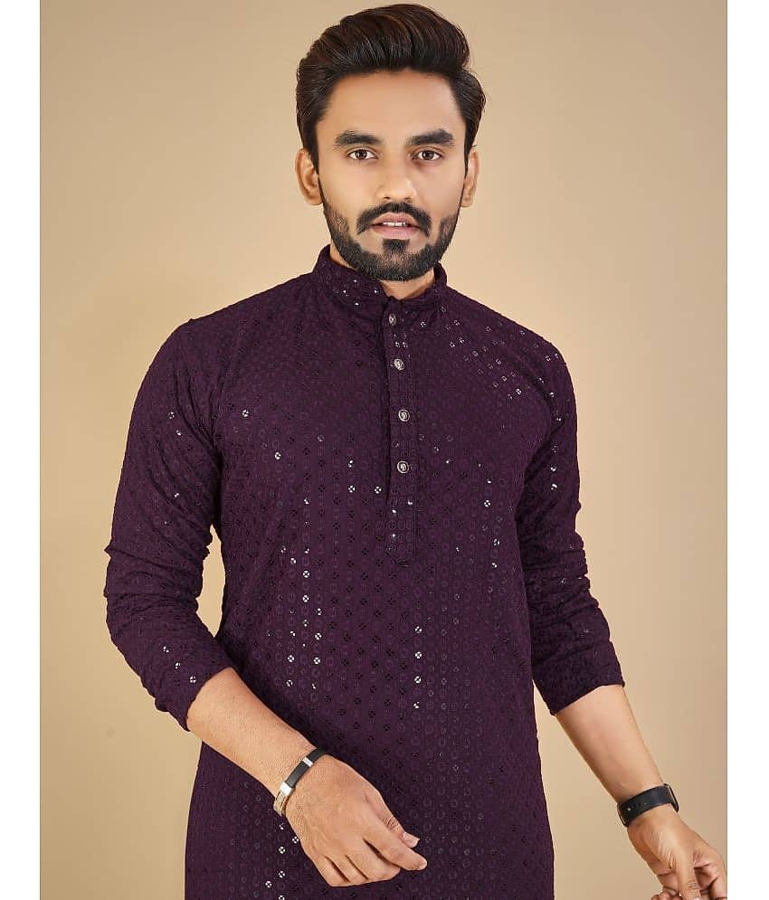Balaji's - Purple Cotton Men's Regular Kurta ( Pack of 1 ) view 2