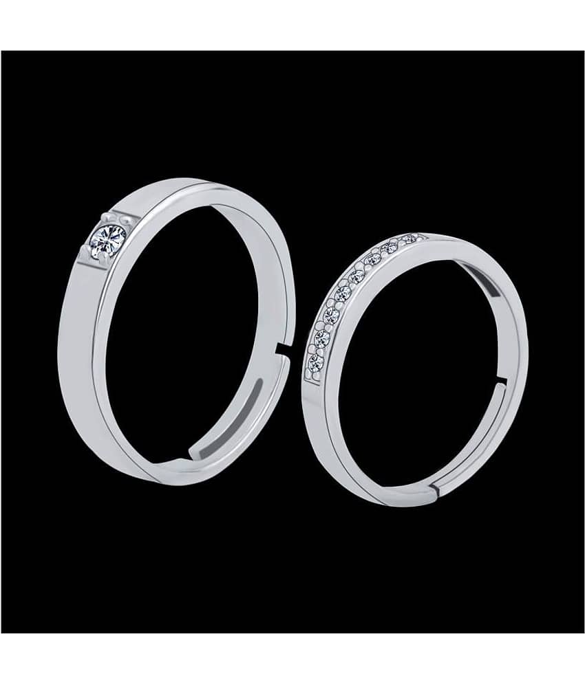 Silver Plated classic Solitaire Adjustable Couple ring for Men and WomenCouple ring for Girls and Boys-2 pieces view 2