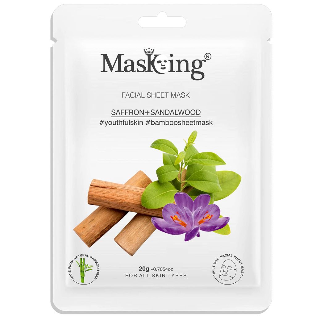 MasKing Bamboo Facial Sheet Mask of Saffron & Sandalwood for Youthful Skin Ideal for Women & Men, 20ml each (Pack of 4) view 2