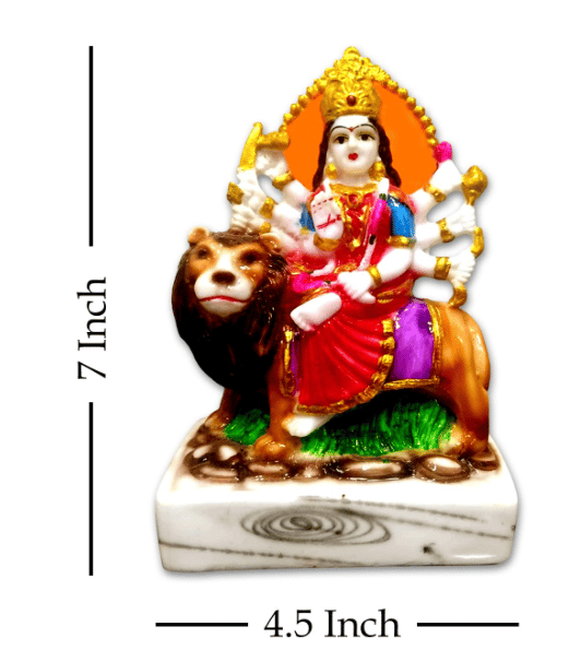 Vishu Store Marble Dust Sherawali MATA Murti | Durga Maa Murti Idol Statue Vaishno Devi Murti for Pooja Room Home Temple Idol Multicolor 7 Inches (Pack of 1) view 2