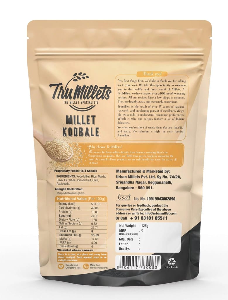 TruMillets Millet Kodbale 125g | Authentic South Indian Snack | Crunchy & Tasty Kodubale | No Palm Oil | Ready-to-Eat | Healthy & Wholesome Millet Snack view 2