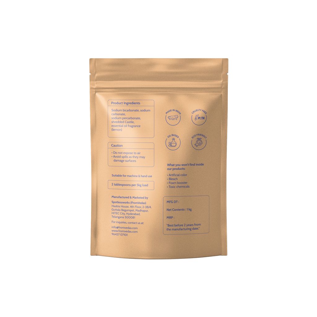FromVedas Washing Powder |Tough on Stains | Gentle on Fabrics | Colour-Safe | Refreshing Fragrance | Machine and Hand Wash- 1KG view 2