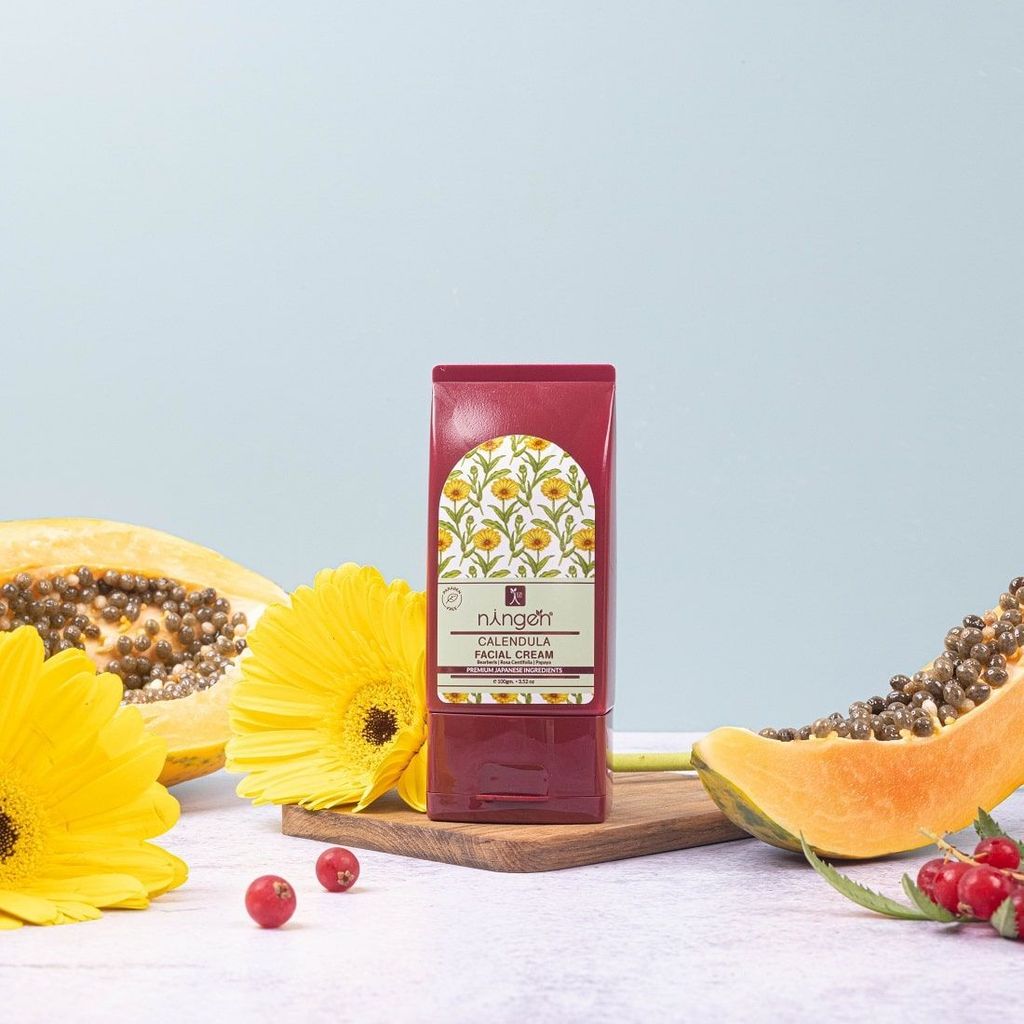 Ningen Calendula Facial Cream I Enriched with Bearberis, Rosa Cantifolia & Papaya I Dermatologically Tested, Paraben Free I For Brighter, Fuller and Softer Skin I 100g view 2