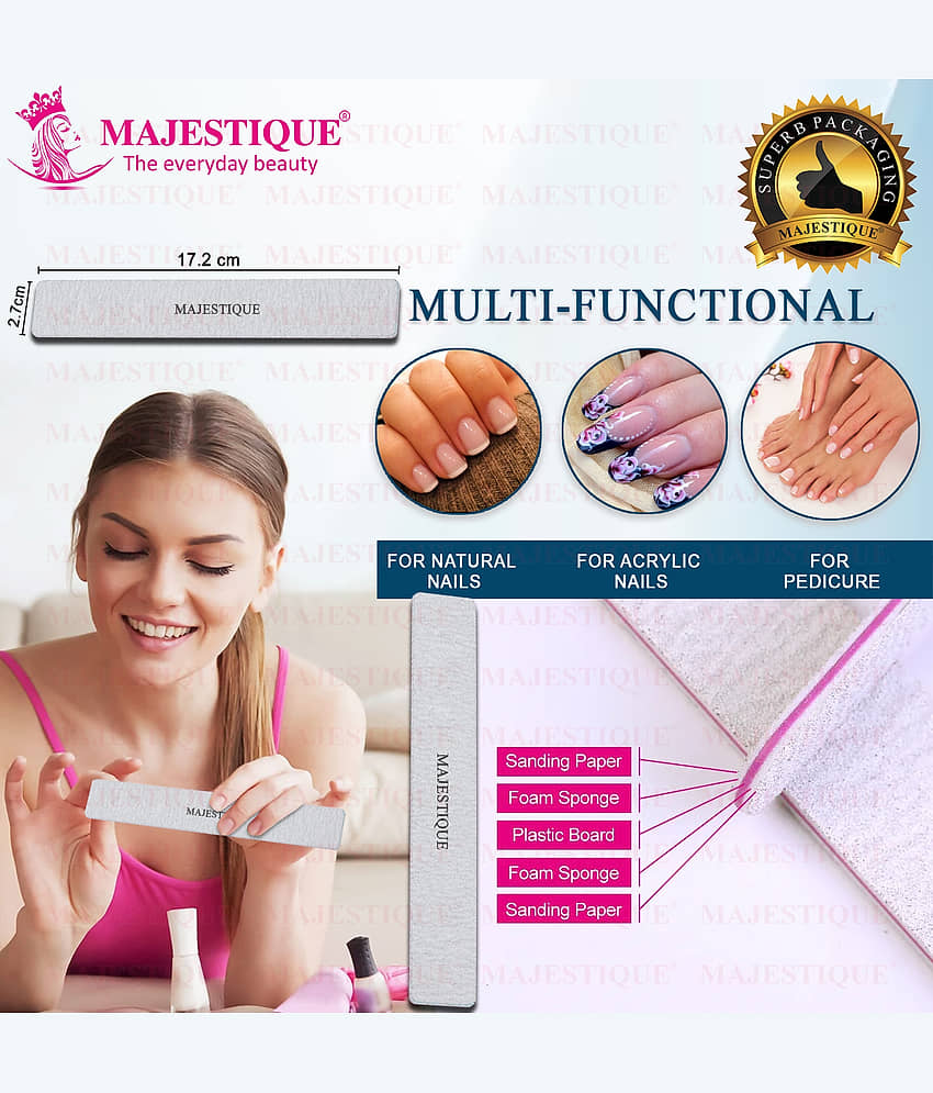 Majestique 4 Ways Emery Board & 2Pcs Double Sides Nail Filer, Washable & Reusable Color May Vary view 2