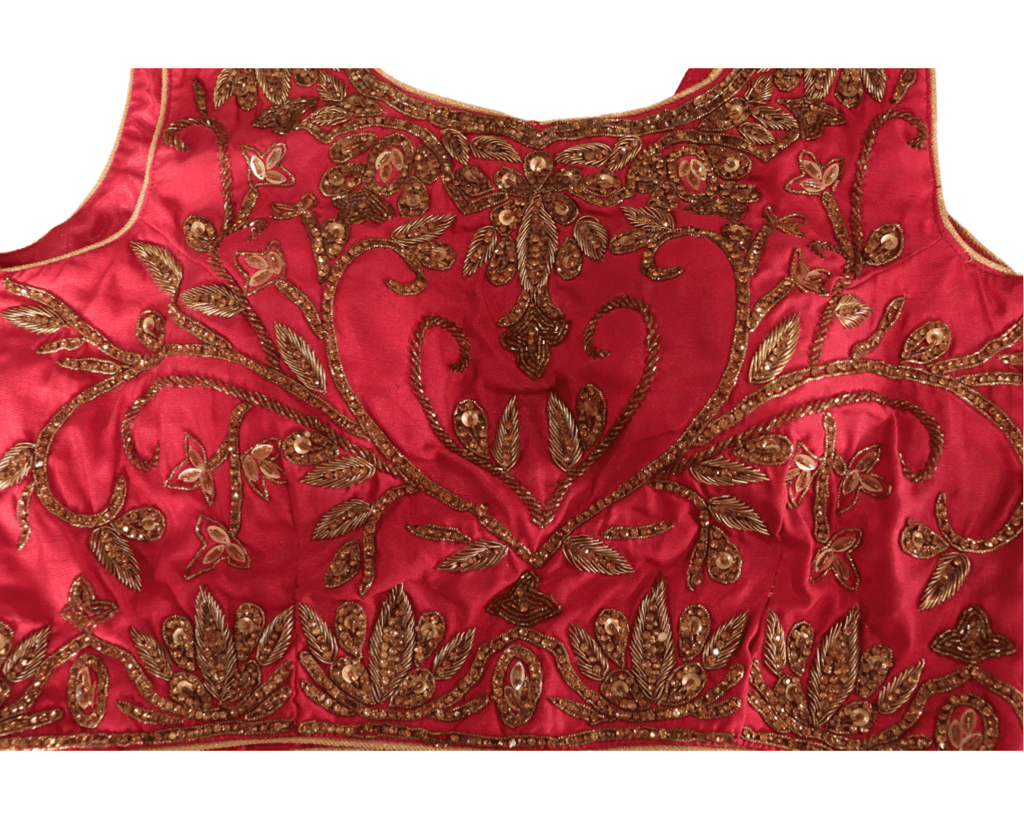 Red Embroidered Indian Blouse Crop Top view 2