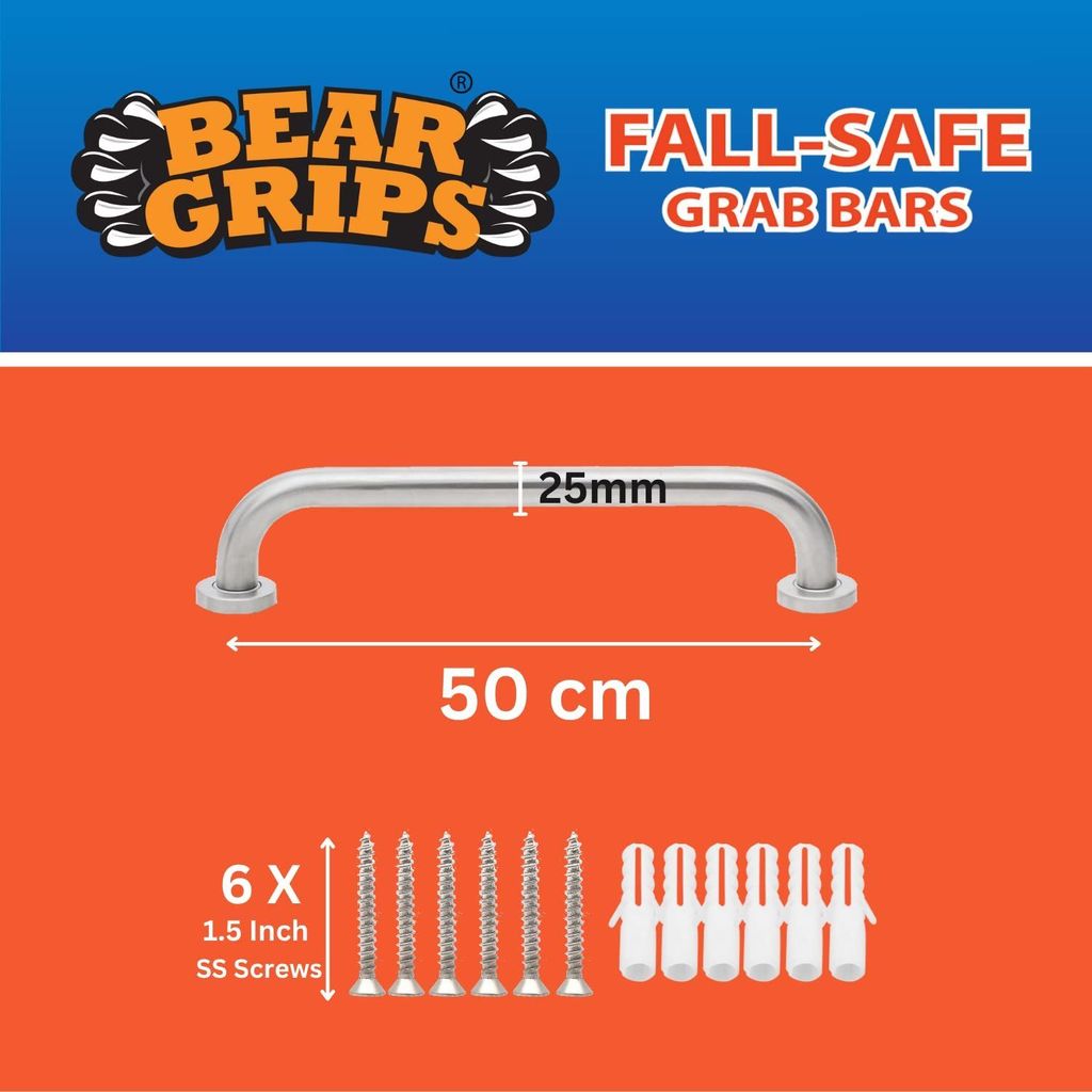 BEAR GRIPS Fall-Safe 304 Stainless Steel 25mm Anti-Slip Grab bar for Toilet and Bathroom handrailing and Safety Handle for Elderly Senior Citizens � 50 cm/ 20-Inch - Pack of 2 view 2