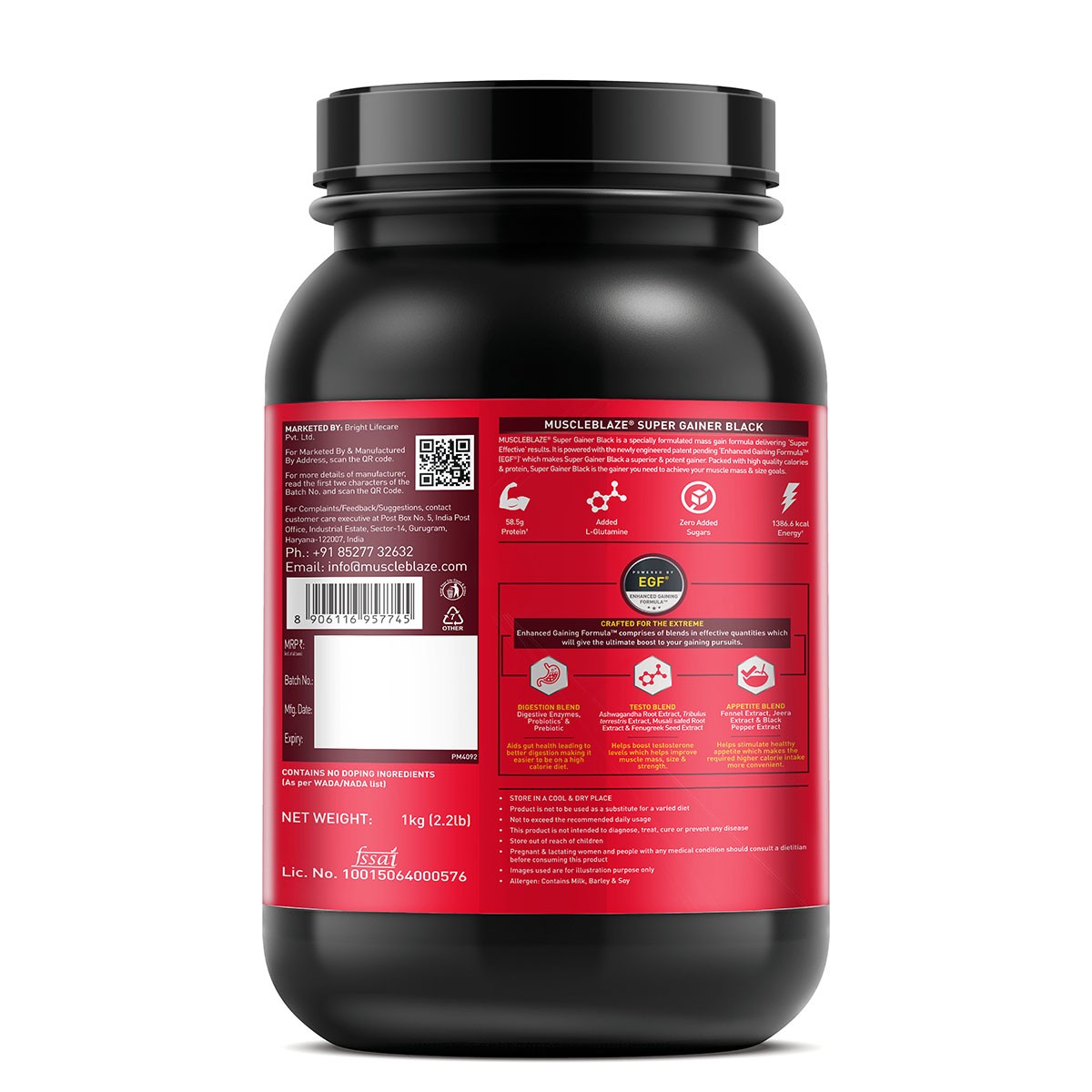 MuscleBlaze Super Gainer Black (Chocolate, 1kg ), With Enhanced Gaining Formula Appetite, Digestion & Testo Blend for Muscle Mass Gain view 2