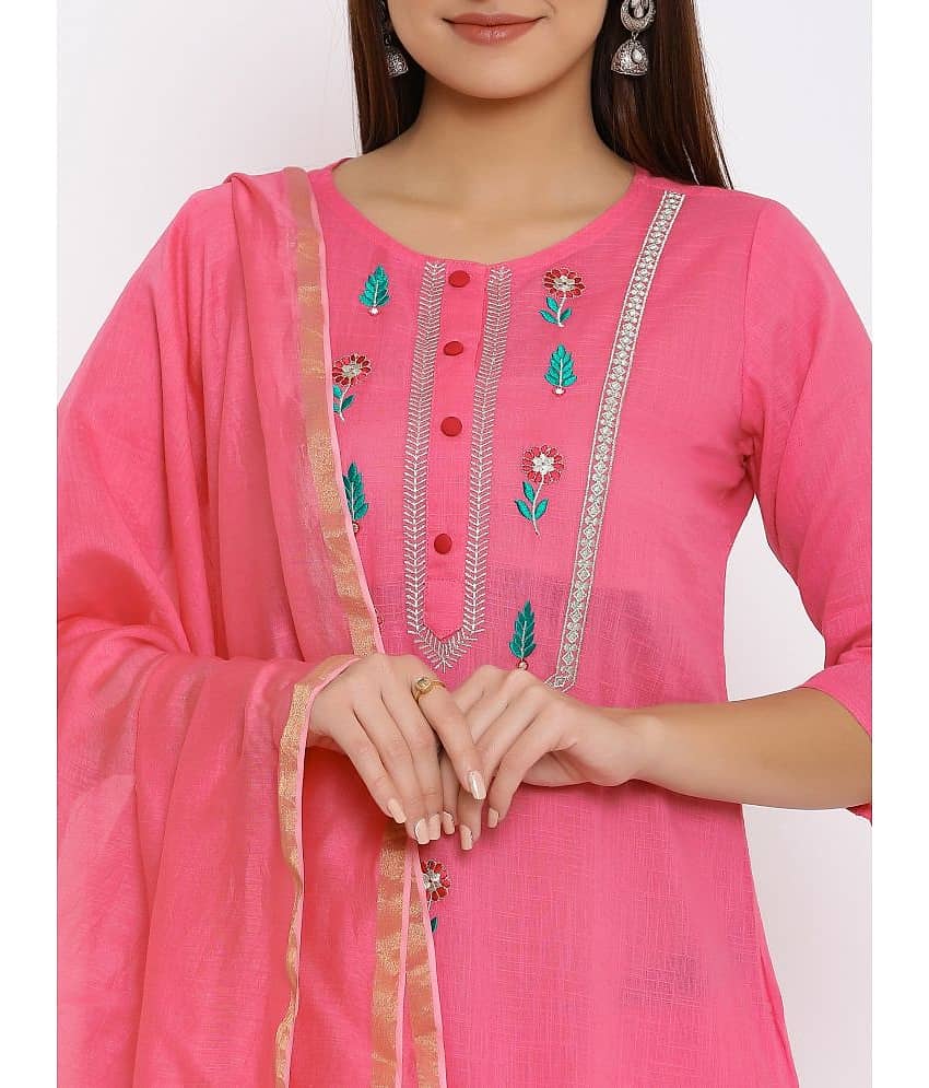 NeshamaKurti - Pink Straight Cotton Women's Stitched Salwar Suit ( Pack of 1 ) view 2