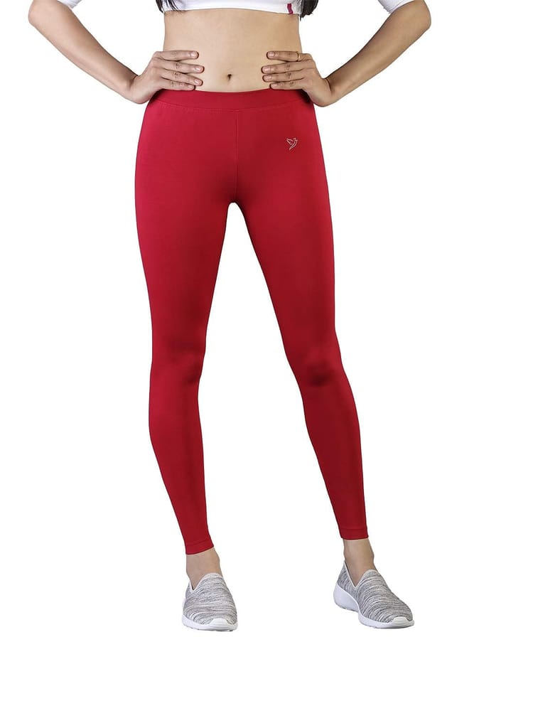 Women's Regular Fit Leggings (Red) view 2