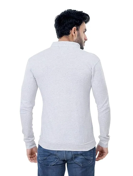 Grand STICTH Long Round Neck Men`S T Shirt White view 2