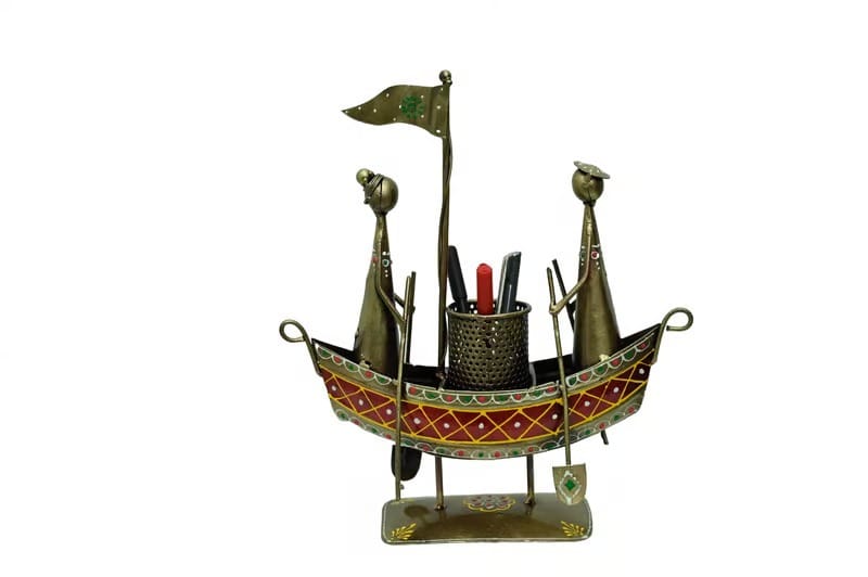 Shri Baba Art - Couple On a Boat Pen/Pencil Holder (32X8.5X30 cm Multi Colour) Pen Stand Stylish with Pen, Holder Stand Office Desk Gifts Packing Stylish Pen Stand