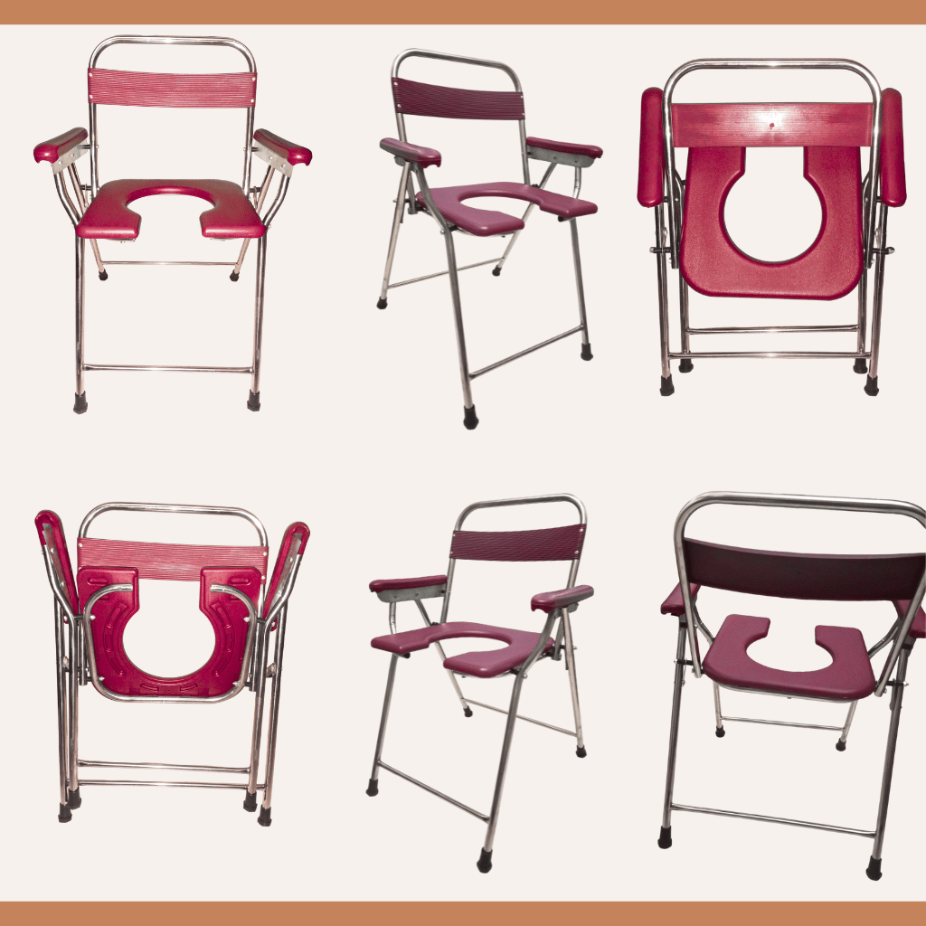 Stainless Steel Commode Chair Red | Portable Camping - Hiking Toilet Chair view 2