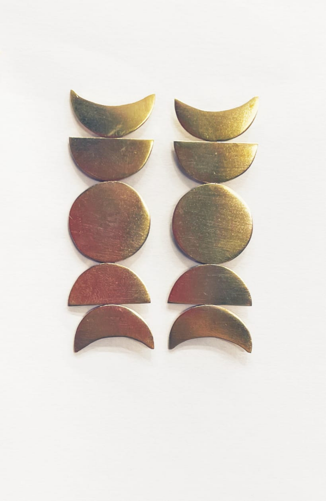 Brass full phases of moon earrings view 2