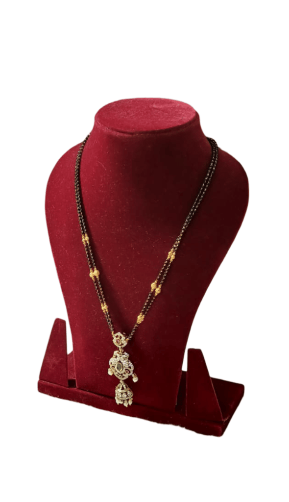 Gold Plated Mangalsutra Necklace with Black Beads for Women view 2