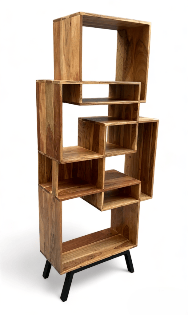 Tower Bookshelf Solid Acacia Wooden Bookshelf|Book Shelf Cabinet For Home&Office Living Room|Pre Assembled Semi Open Bookshelf by Orchid Homez view 2