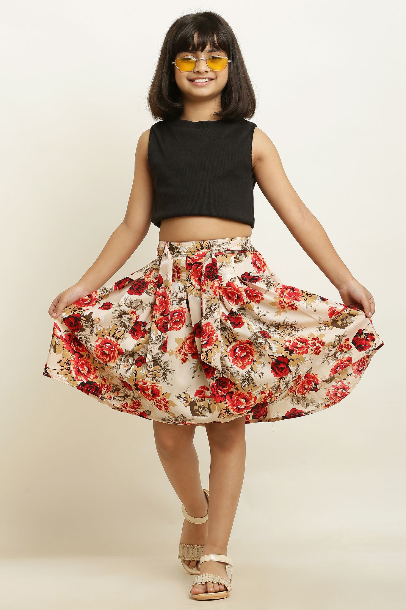 Casual Latest Cream & Yellow Pair Skirt For Girls. view 2
