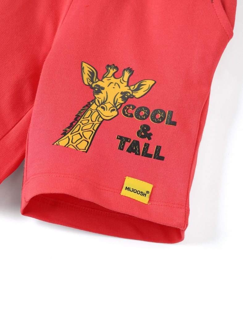 Girls Shorts Cotton French Terry Hibiscus Red “Cool and Tall Giraffe” view 2