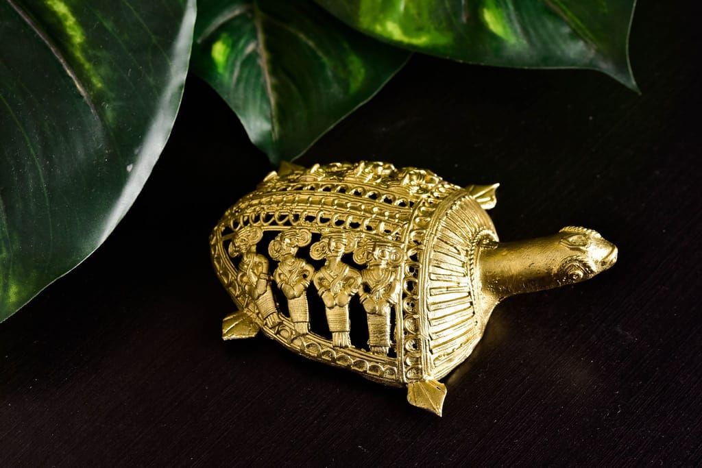 SOWPEACE Handcrafted dhokra Art Tortoise or Turtle “goodluck Snapper” Brass showpiece, Premium Artisan Made Tabletop Home Decor for Living R view 2