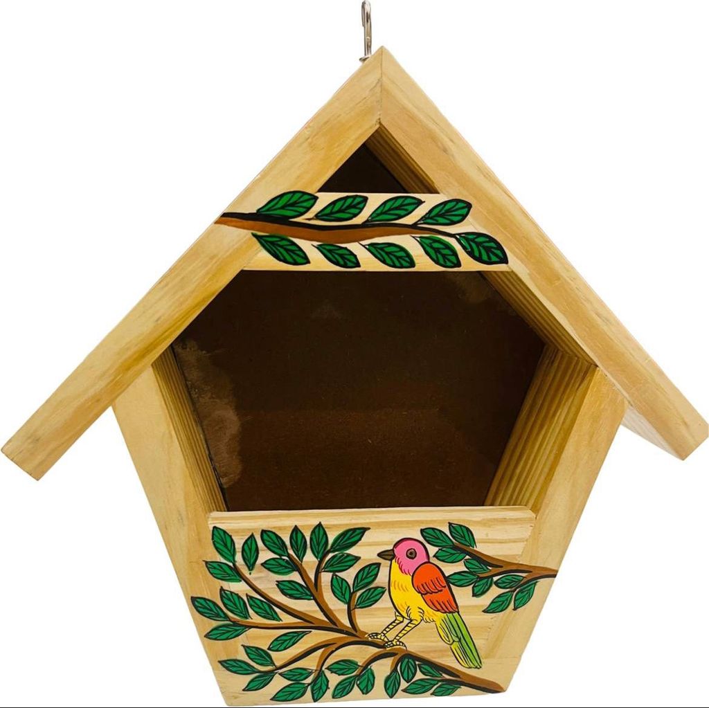 Pine Wooden handpainted bird house for indoor and outdoor decorations ideas. view 2