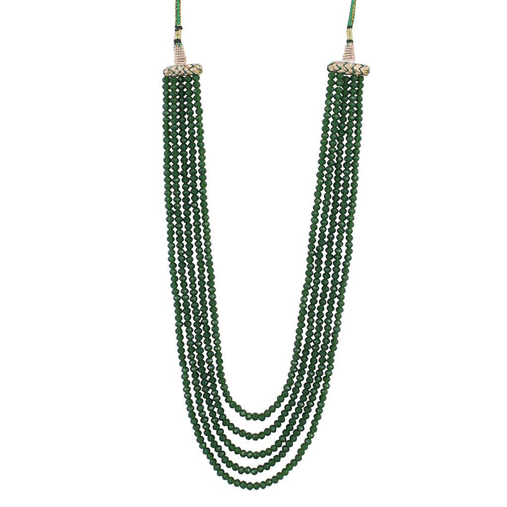 A V FASHION INDIA - Green Crystal 4mm Stone Beads Traditional 16 Inch Long Green Colour Necklace Set for Women girl Fashion Jewellery view 2
