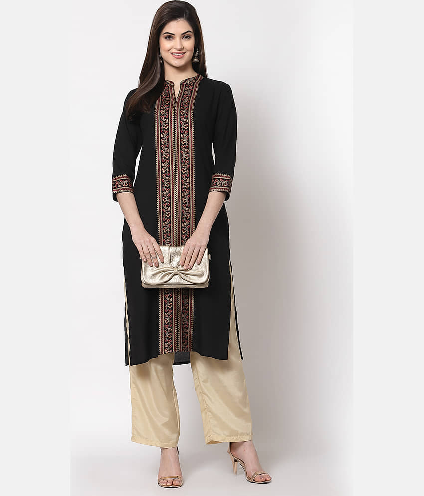HISHAM - Black Rayon Women's Straight Kurti ( Pack of 1 )
