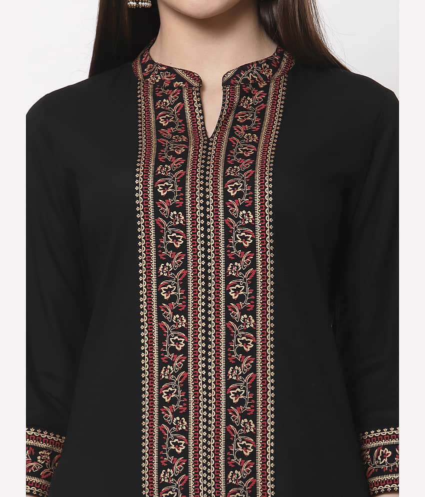 HISHAM - Black Rayon Women's Straight Kurti ( Pack of 1 ) view 2