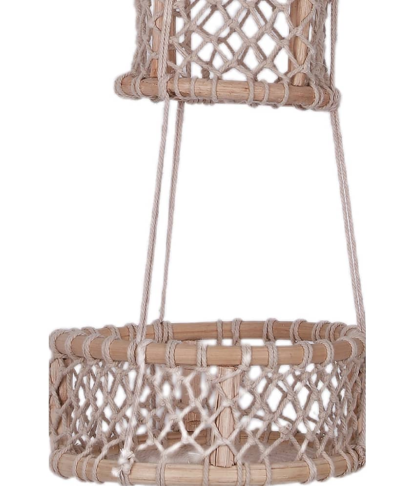 NUEVOSGHAR WOODEN BASKET HANGING PLANTER Door Hanging Cream - Pack of 1 view 2