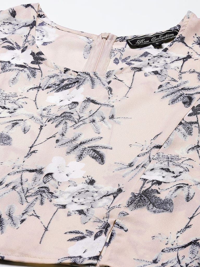 Pink & Grey Floral Print Crepe Crop Top view 2
