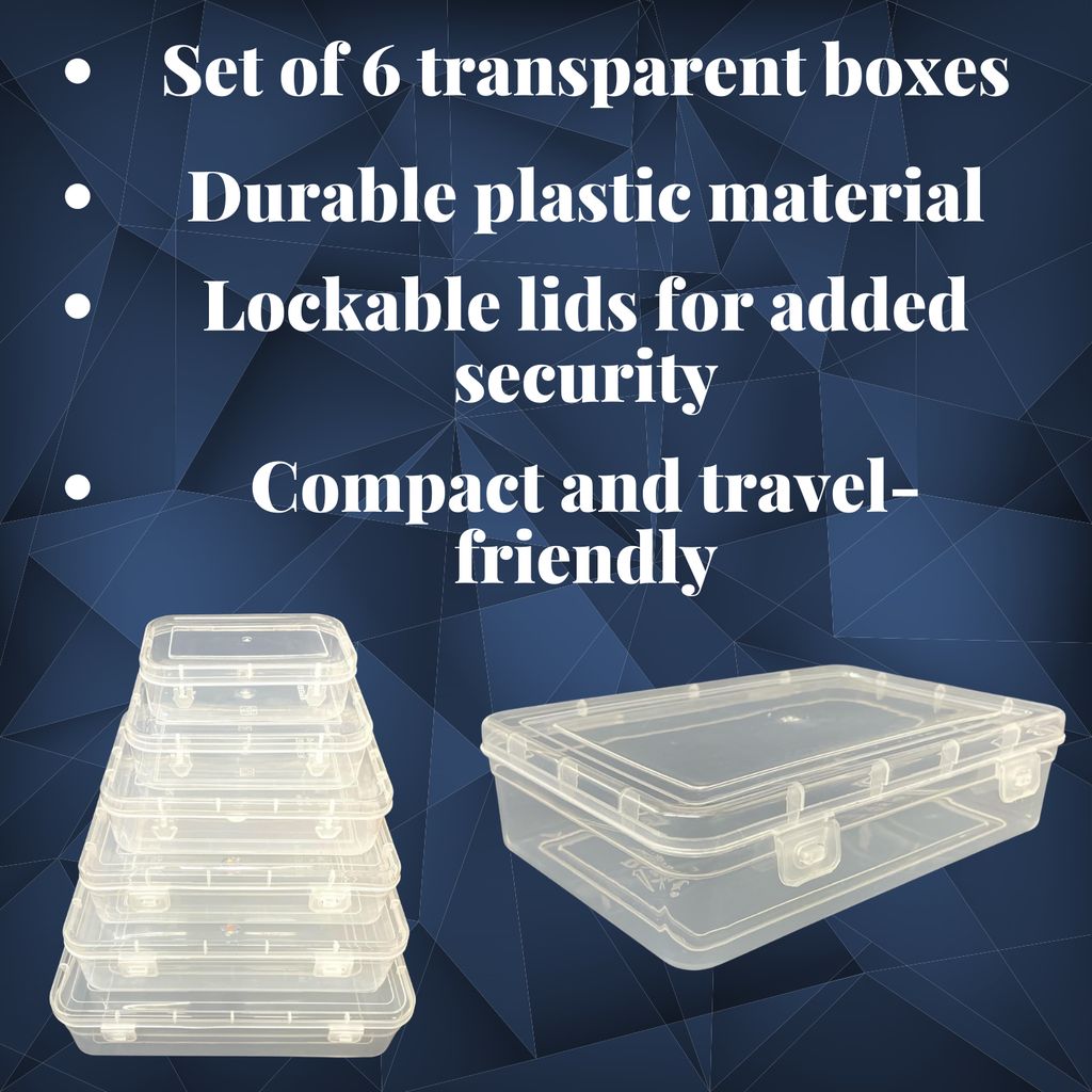 Set of 6 Small Storage Boxes with Lock Lid | Transparent Multipurpose Organizer for Jewellery, Medicine, Stationery & Travel | Stackable Plastic Mini Boxes view 2
