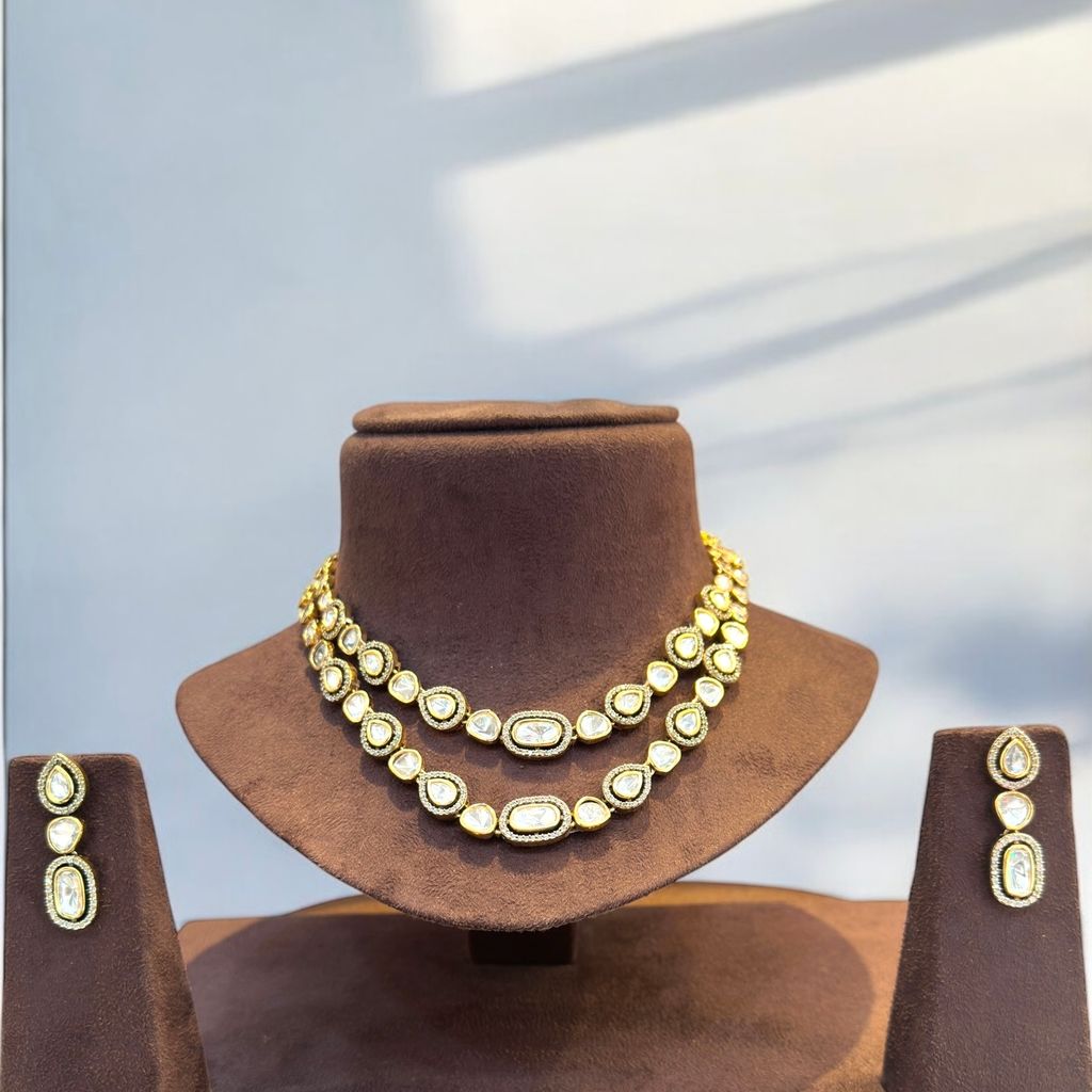 Kundan Polki Layered Necklace Set By Dia Art Jewels view 2