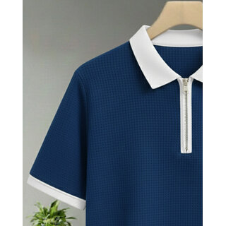 Ausk Mens Teal Blue, White Graphic Print Cotton Blend Polo Collar T-Shirt view 2