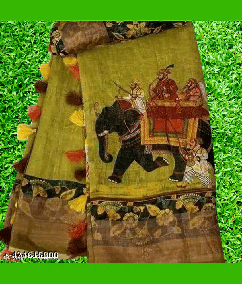 mahalaxmi fab Cotton Printed Saree With Unstitched Blouse Piece ( Green )