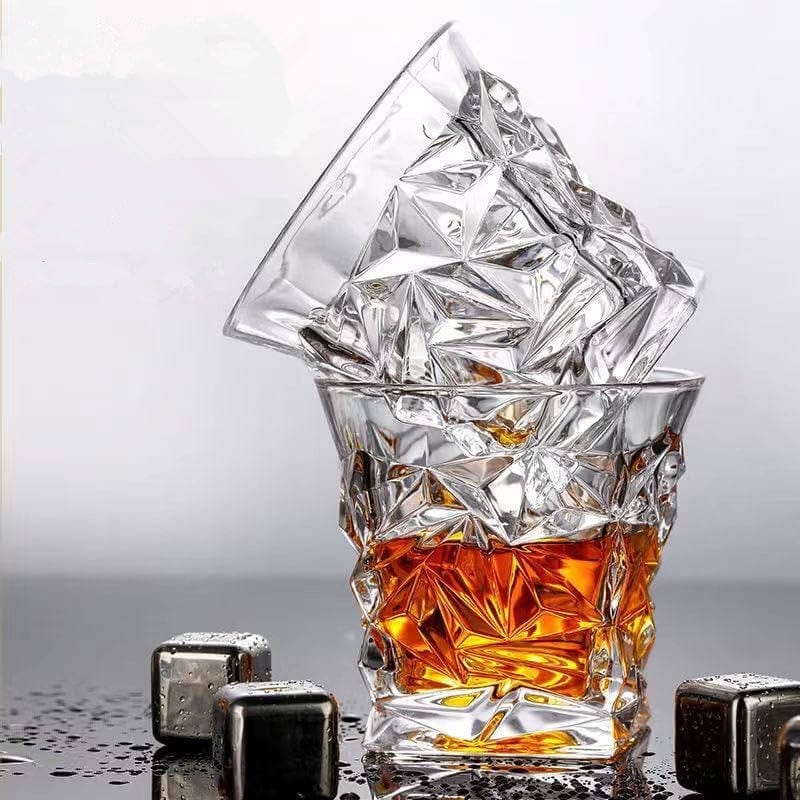 Crystal Cut Diamond Whiskey Glasses, 310 ML, Bar Glass for Drinking Bourbon, Whisky, Scotch, Cocktails, Beer, Old Fashioned Tumblers view 2