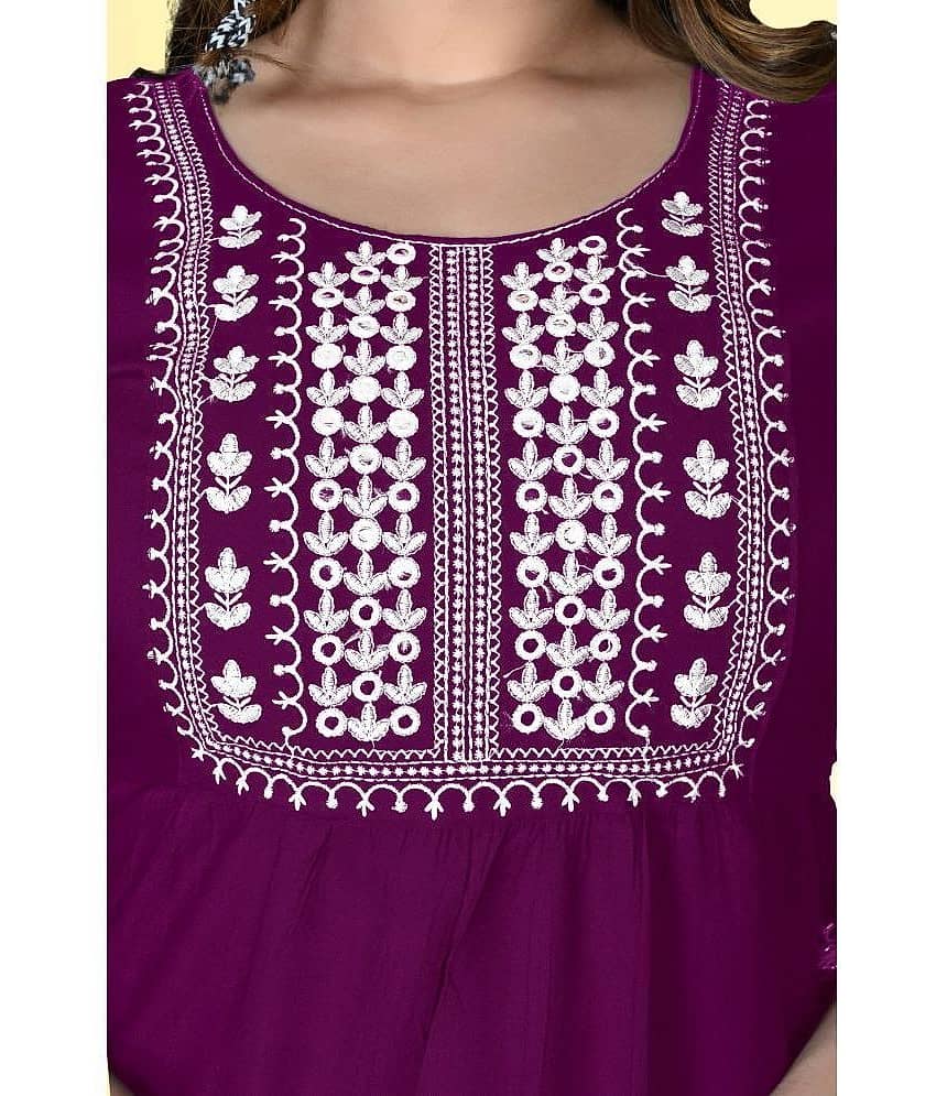 haya fashion - Magenta Rayon Women's Straight Kurti ( Pack of 1 ) view 2