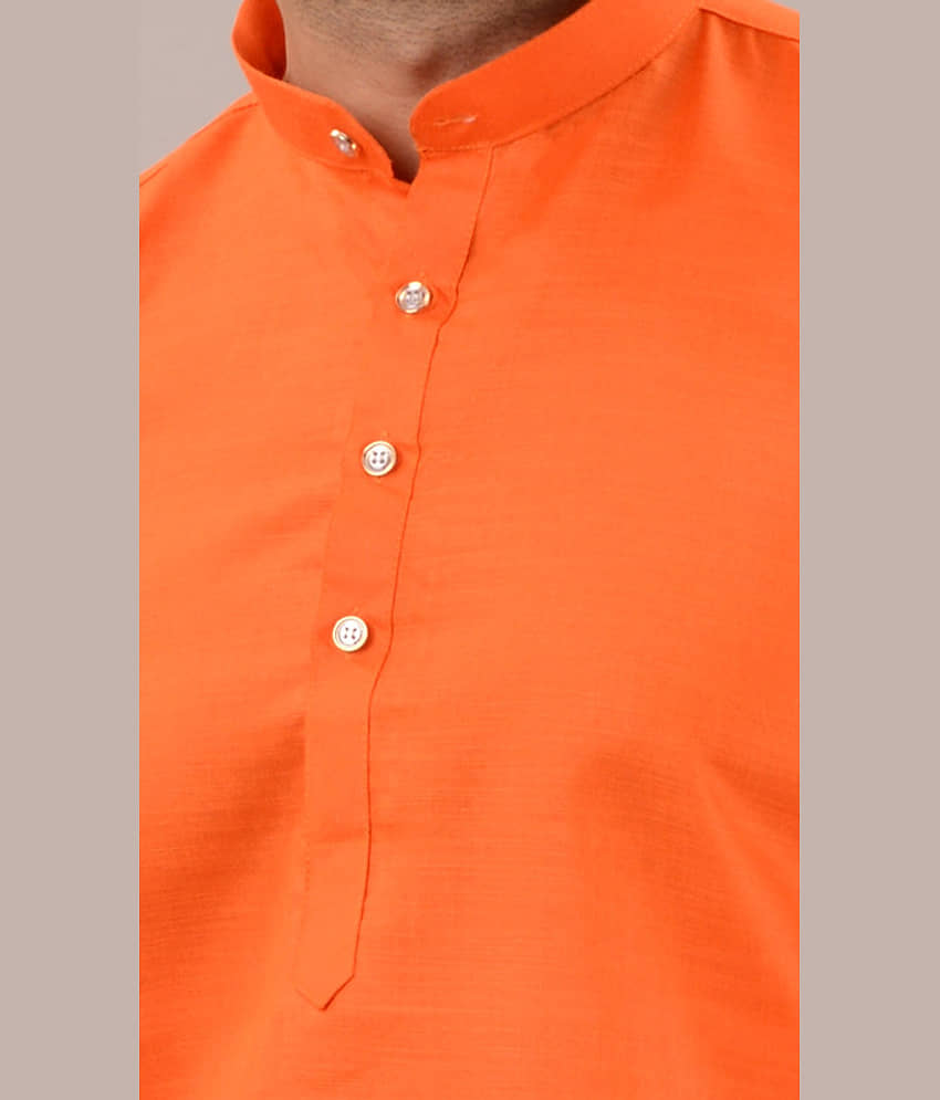 MOUDLIN Orange Cotton Blend Regular Fit Men's Kurta Pyjama Set ( Pack of 1 ) view 2