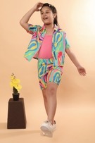 Ninos Dreams Girls 3 piece Amoeba Print Rayon coord set -Top & Shorts with Spaghetti Multicolor view 2