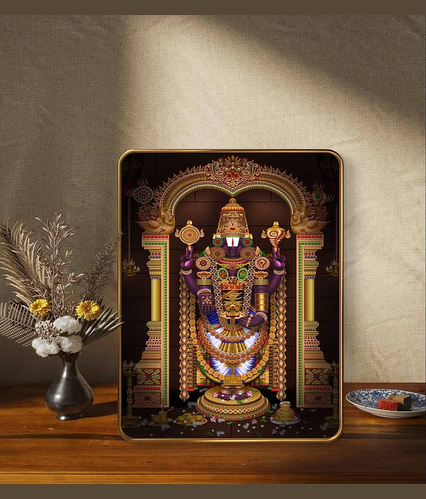 SAF Lord Venkateswara Balaji Wall Painting | Golden Frame Sparkle Laminated MDF Poster | Tirupati Balaji Hindu God Art for Home Temple Pooja Room | Spiritual Gift Decorative Wall Frame view 2