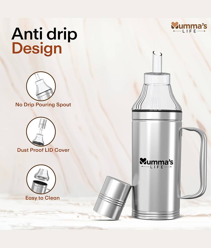 Mumma's Life Oil Container Steel Silver Oil Container ( Set of 1 ) view 2