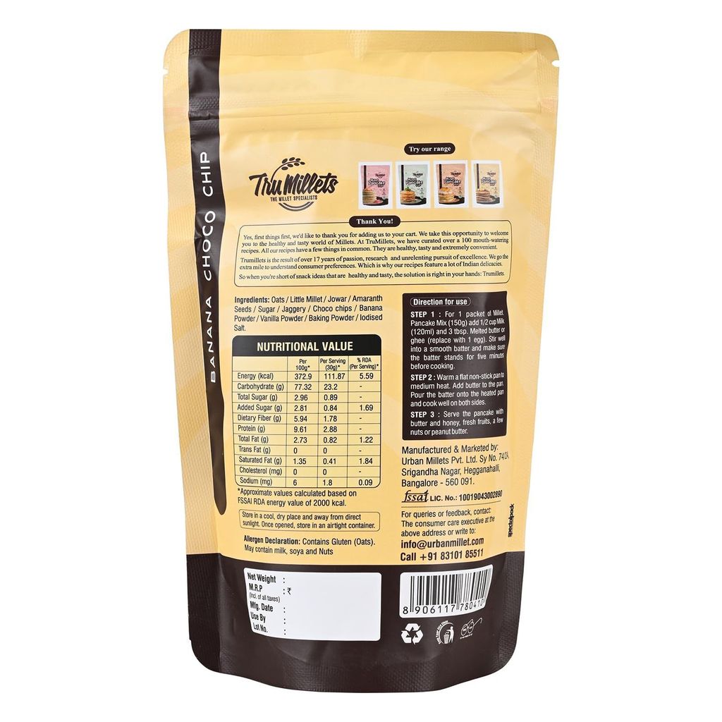 Trumillets 150gm Bannan Choco Millet Pancake | Instant Breakfast Mix | 100% Vegetarian Eggless Healthy Breakfast for Kids & Adults | No Added Maida | No Refined Sugar |Gluten Free view 2
