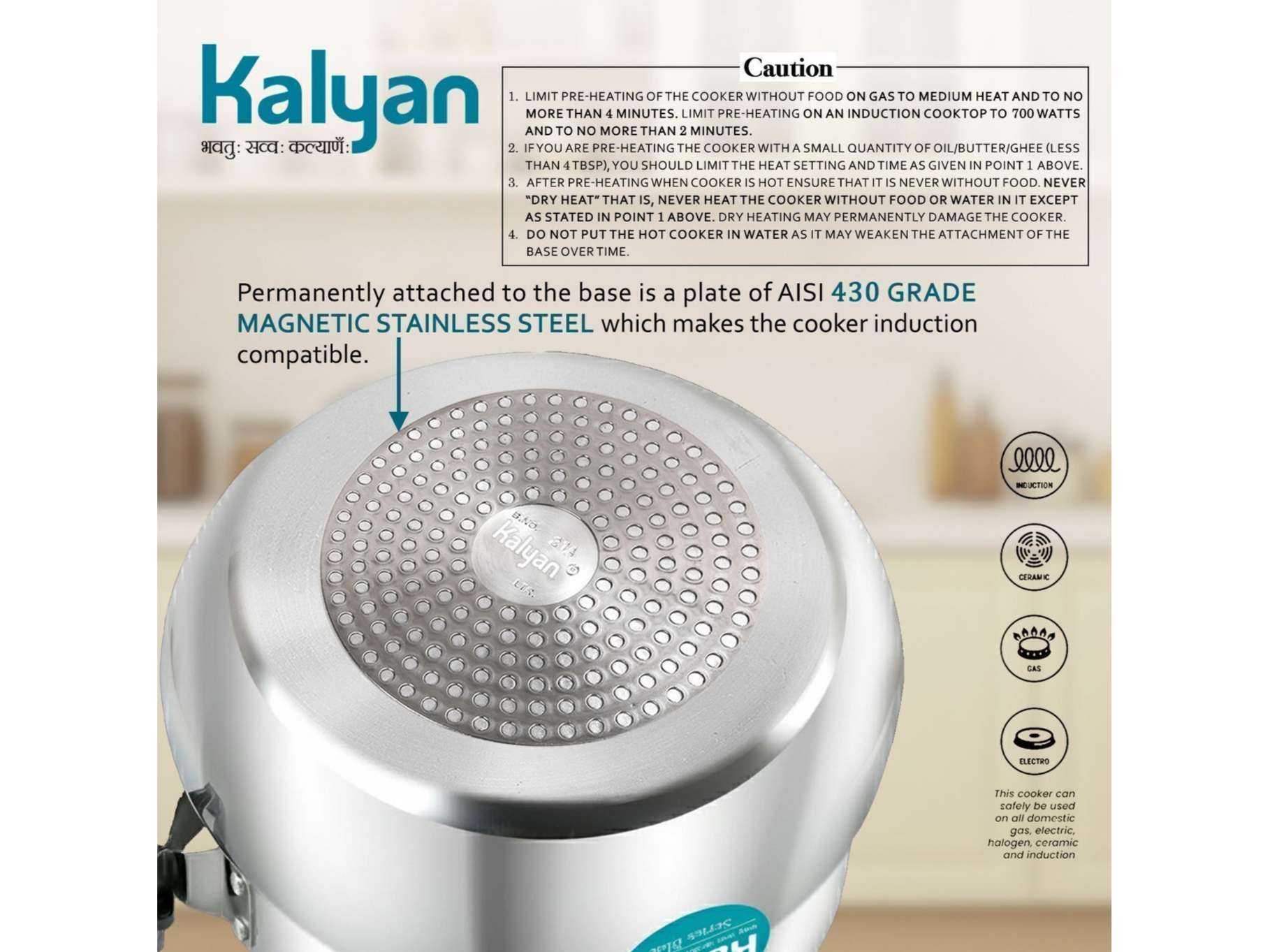 Kalyan Matki Induction Base Aluminium Pressure cooker (Innerlid, Blue) - 5.5 Litre view 2