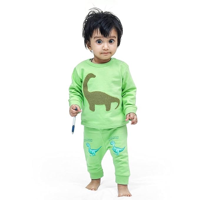 Green Dinosaur Applique Sweatshirt and Sweatpants Set for Baby Boys view 2