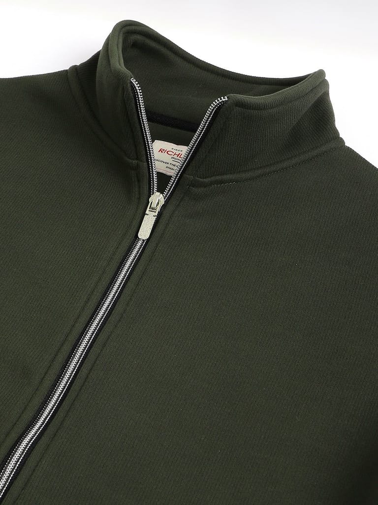 Richlook Women Olive Full Zipper Sweatshirt view 2