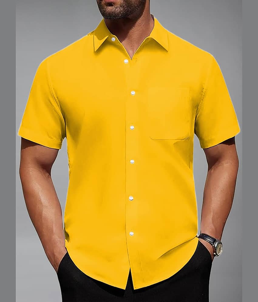 BHUVIKOO Cotton Blend Slim Fit Solids Half Sleeves Men's Casual Shirt - Beige ( Pack of 1 )