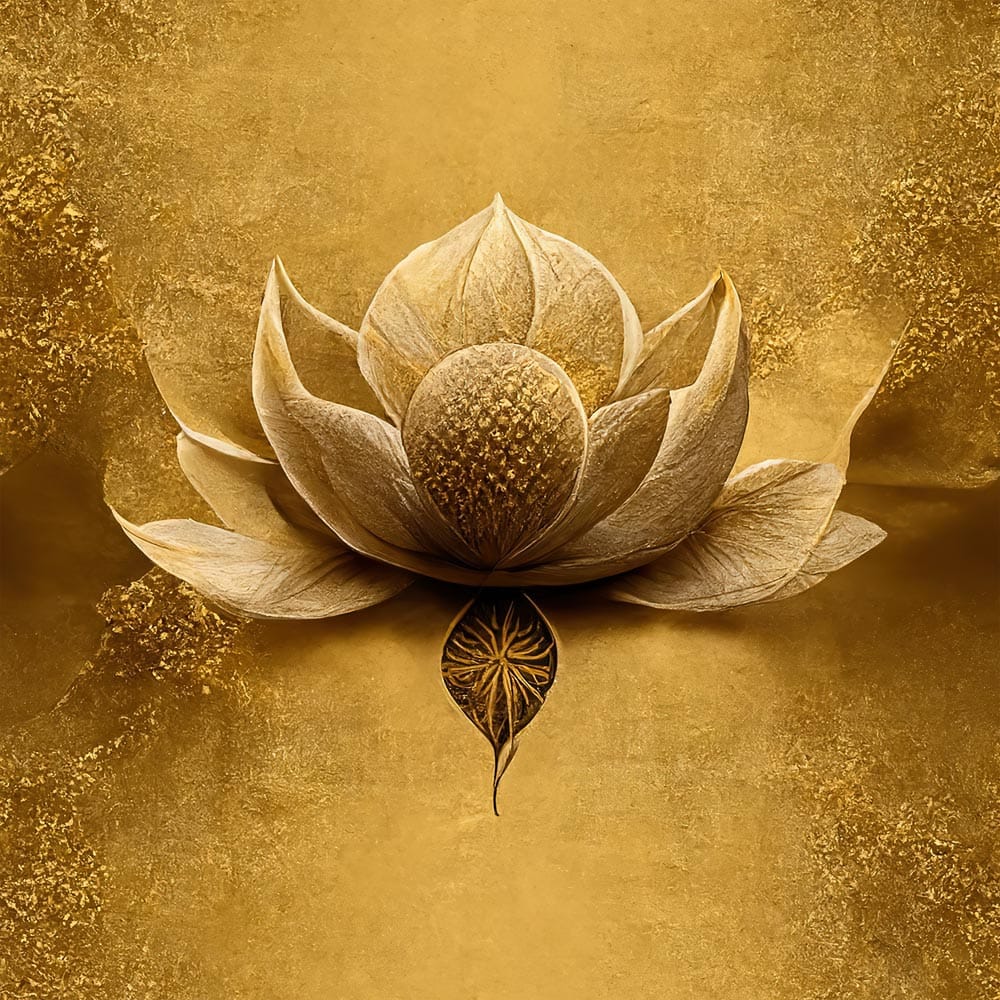 MEDITION GOLD LOTUS PAINTING 24in X 24in WITH BLACK FRAME view 2