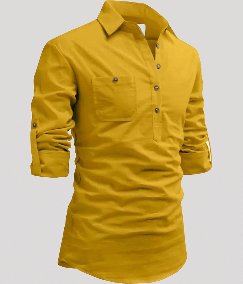 Life Roads Beige Cotton Men's Shirt Style Kurta ( Pack of 1 ) view 2