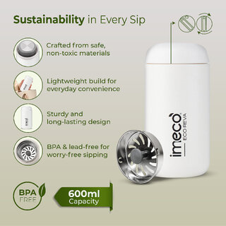 IMECO ECO REVA Capsule Shaped Stainless Steel Water Bottle Leak-Proof, BPA-Free (400 ml, White) view 2