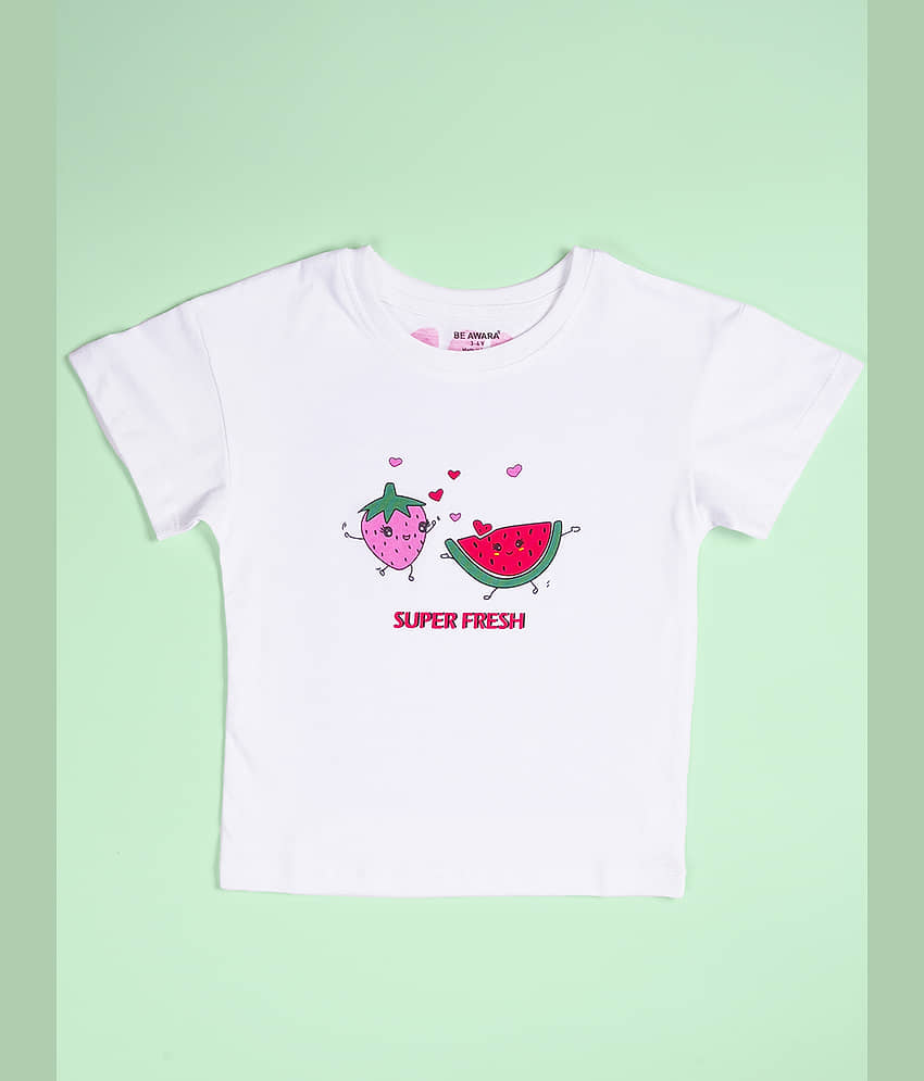 Be Awara Pack of 1 Girls 100% Cotton T-shirt & Shorts ( White ) view 2