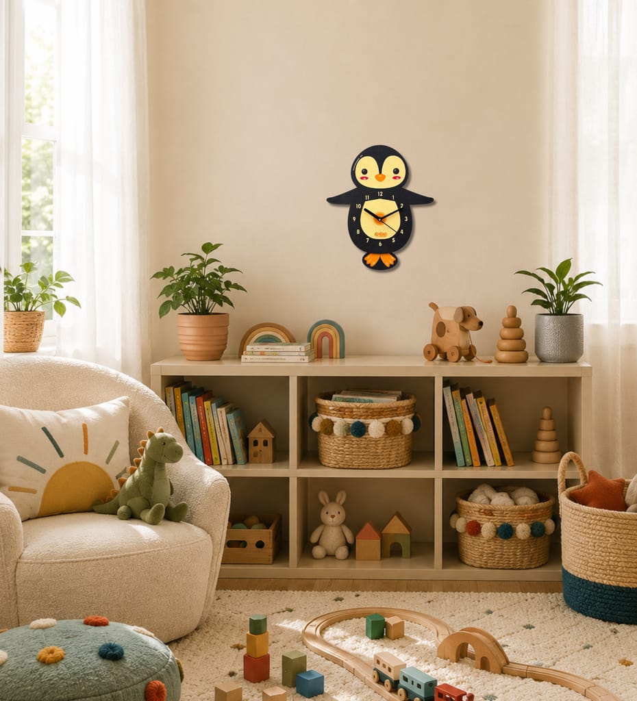 LOLAC Pingu Penguin Wooden Pendulum Wall Clock for Kids, 5+ Years view 2